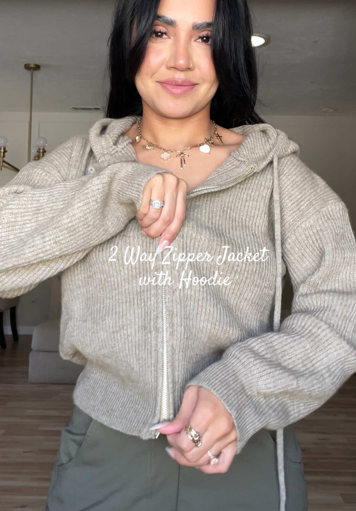 The coziest knit jacket, love the 2 way zipper and oversized hood, been reaching for it often 🥰🍂✨ #jacket #hoodiesweater #doublezipper #coldweatheroutfits #creatorsearchinsights  