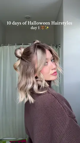 Day 1 vibes are a cutie hairstyle for a bear constume!🤭 #tutorial #halloween #hair #hairstyle #fall @Not Your Mother's @Aveda 