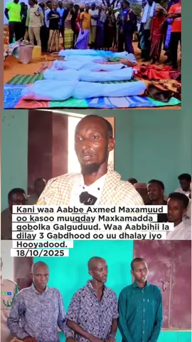 Kani waa Aabbe Axmed Maxamuud oo kasoo muuqday Maxkamadda gobolka Galguduud. Waa Aabbihii la dilay 3 Gabdhood oo uu dhalay iyo Hooyadood. Markii la waraystay wuxuu sheegay in Habeenkaas uu xaafadda katagay oo ka dhaxay cabsi uu kaqabo in aano loo dilo darteed balse wuxuu xaafadda kusoo noqday iyadoo ay yaalaan Meydka Xaaskiisii, iyo Saddexdiisii Gabdhood ee uu dhalay oo iyagana aano qabiil loo dilay!#muqdisho #somalilandtiktok💚🤍❤ #xamarcadey🇸🇴🇸🇴🇸🇴🇸🇴 #somalitiktok12 #puntlander🇸🇱 
