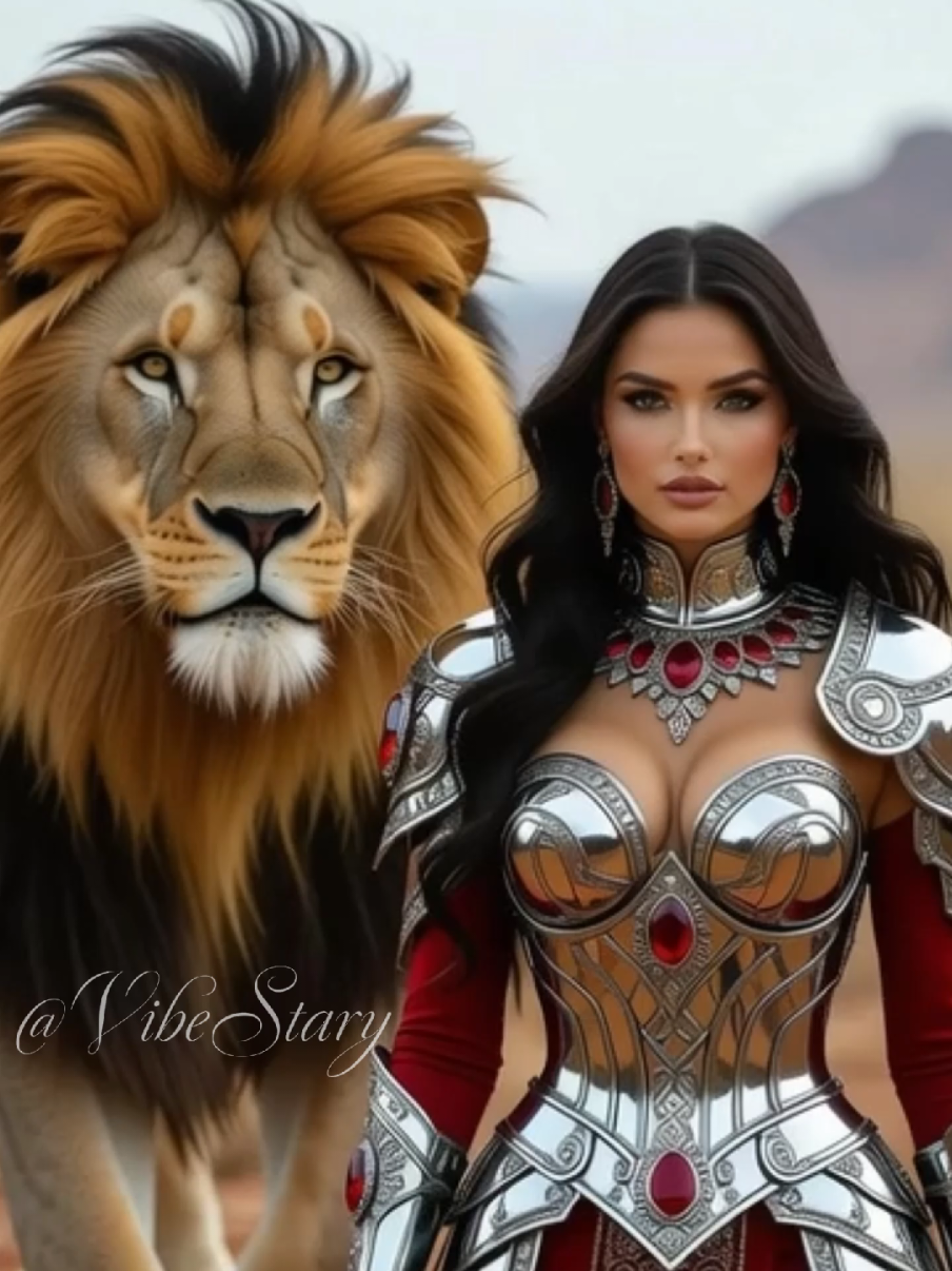 Sovereign   She doesn’t command — she embodies power.   #vibestary #cinematicfantasy #mythicalaesthetics #epicbeauty #lion 