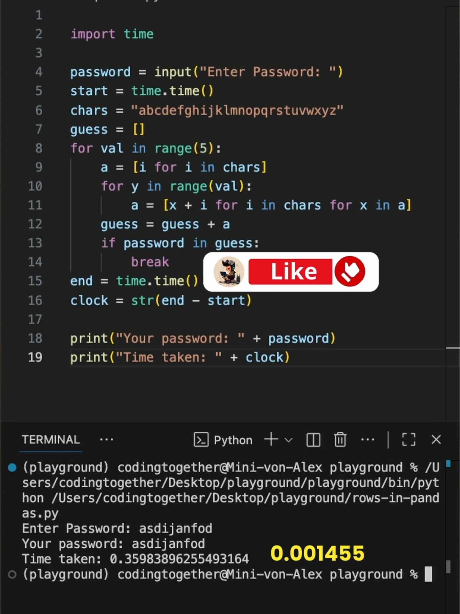 Brute Force Password Cracker - Python for Beginners #coding #python #programming  Here is a simple project to brute force crack your password by testing out all available combinations on a lower case sample string.