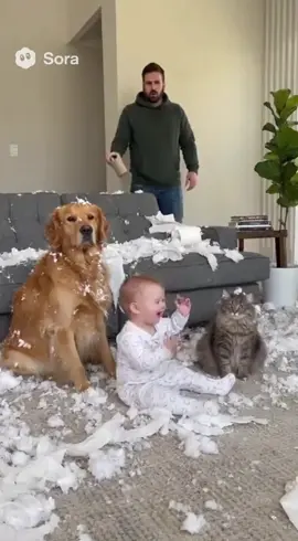 3 little criminal 😁  #dog #cat #baby #sora 