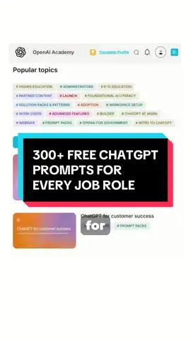 ChatGPT just released 300 free expert prompts for roles in sales, marketing, HR, finance, and more.  Crafted by OpenAI engineers, these are optimized and ready to use. #ai #artificialintelligence #chatgpt #openai #prompts 
