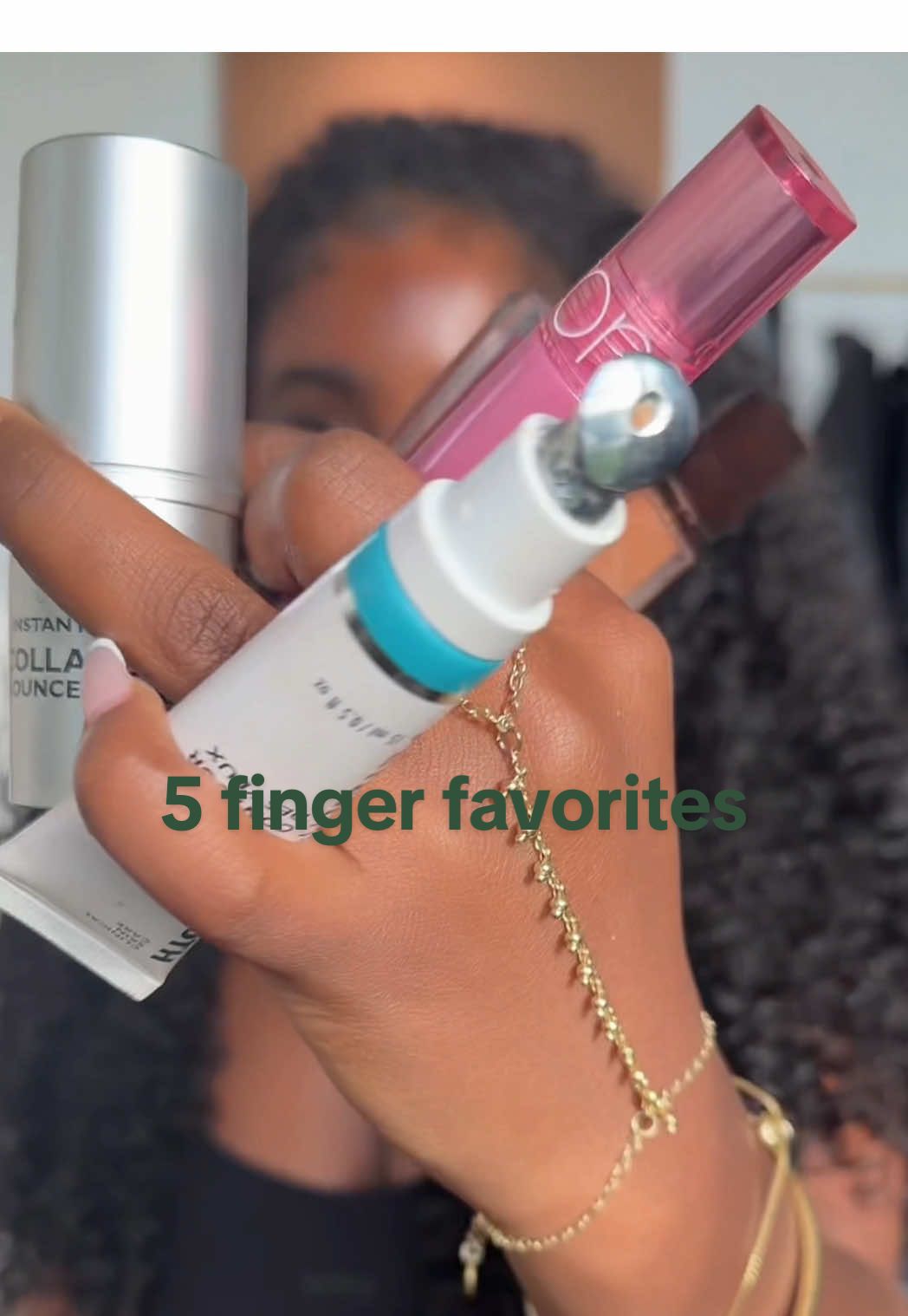 My take on @Toni Bravo 5 finger favorites😍💗 @Peter Thomas Roth Labs collagen sticks  @Anastasia Beverly Hills rouge lipstick  @Hourglass Cosmetics shade brandy concealer 
