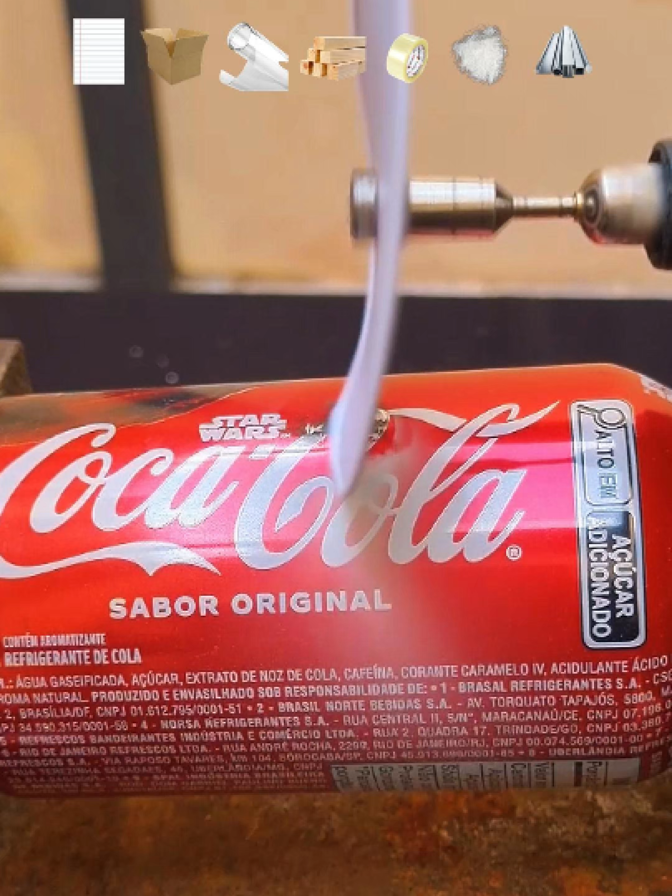 disco de objetos vs coca cola #satisfatorio #cocacola #versus #papel #plastico #madeira #metal #fibradevidro #fita
