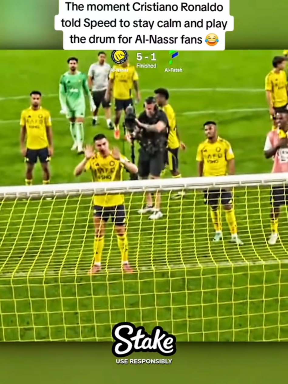 The moment Cristiano Ronaldo told Speed to stay calm and play the drum for AI-Nassr fans 😂 #ishowspeed #fyp 