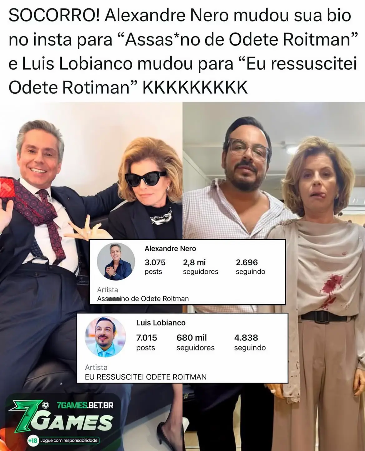 O clima de humor tomou conta das redes sociais! Alexandre Nero surpreendeu os seguidores ao mudar sua bio do Instagram para “Assas*no de Odete Roitman”, em referência ao clássico mistério da novela Vale Tudo. Pouco depois, Luis Lobianco entrou na brincadeira e atualizou a própria bio para “Eu ressuscitei Odete Roitman”. A troca de piadas entre os atores fez os fãs caírem na risada e lotarem as redes de comentários, relembrando o icônico enredo e mostrando que o bom humor dos dois segue em alta! #alexandrenero #luislobianco #urgente #odeteroitman #bio 