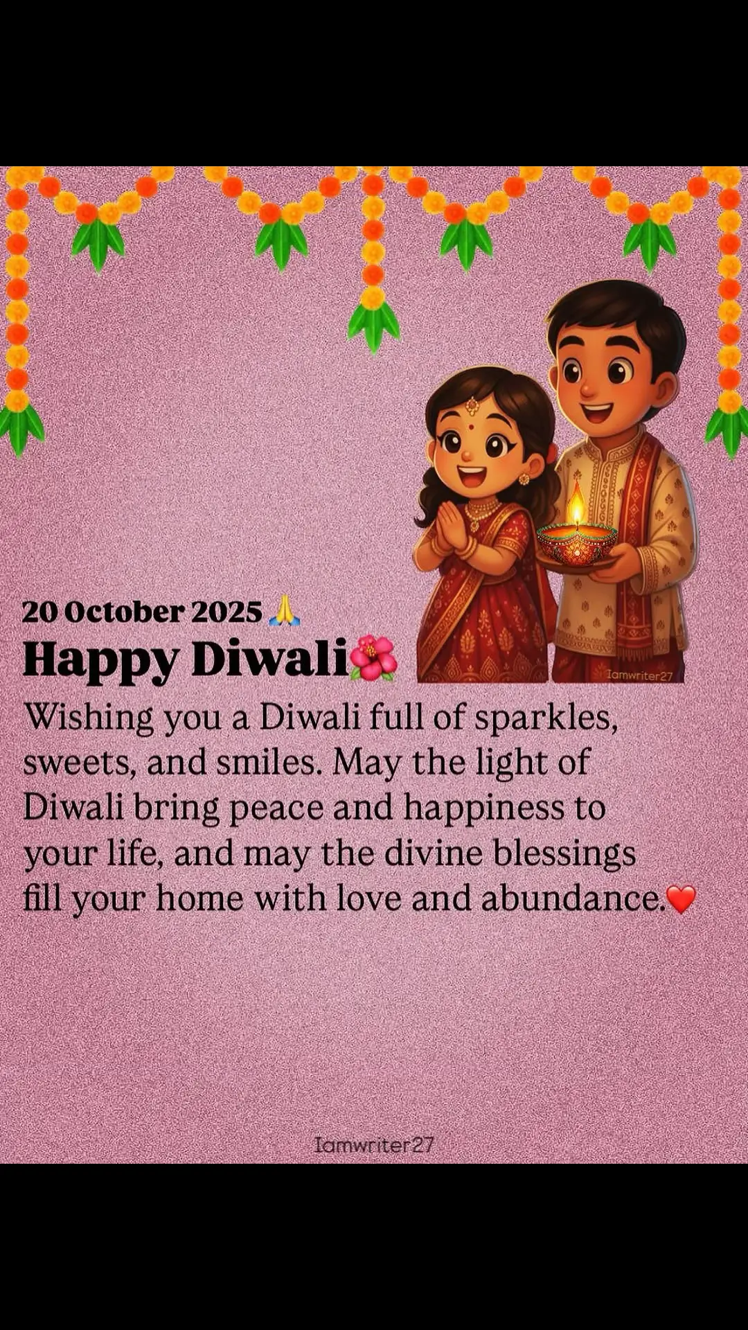 #20 October 2025 - Happy Diwali Tamwriter27 Wishing you a Diwali full of sparkles, sweets, and smiles. May the light of Diwali bring peace and happiness to your life, and may the divine blessings fill your home with love and abundance. #happydiwali #fyp #gujju #🙏