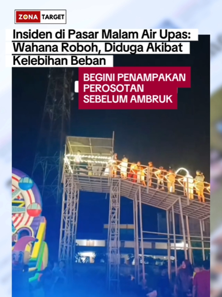 Pasar Malam Air Upas: Wahana Roboh, Diduga Akibat Kelebihan Beban kegiatan Indonesia Night Market, Akbari Alexander menyatakan, pihaknya siap bertanggung jawab penuh atas insiden ambruknya wahana rainbow slide atau perosotan pelangi yang terjadi di arena pasar malam Kecamatan Air Upas, Kabupaten Ketapang. Akbari menjelaskan, pihaknya langsung mengevakuasi para korban dan membawa mereka ke fasilitas kesehatan terdekat setelah kejadian. Sebagian korban kemudian dirujuk ke rumah sakit di Kota Ketapang untuk mendapatkan perawatan lebih lanjut. Menurutnya, berdasarkan laporan dari kru di lapangan, peristiwa tersebut terjadi karena wahana mengalami kelebihan beban akibat banyaknya pengunjung yang naik secara bersamaan. Sebenarnya wahana itu diperuntukkan untuk anak-anak, maksimal lima orang sekali main. Tapi tadi orang tua dan pendamping ikut naik, bahkan ada yang naik ke bagian tangga atas untuk mengambil foto dan video. Akibatnya, besi penyangga tidak kuat menahan beban. #kabupatenketapang #kalimatanbarat #airupas #wahana #malamminggu 