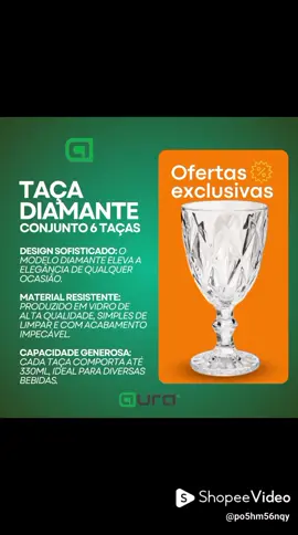 Dê uma olhada em Jogo 6 Taça Diamante Copo Vidro Transparente Bico De Jaca 330ml por R$28,80 - R$39,80. #shopee 