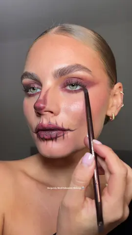 Burgundy skull for Halloween 💀 Inspo by @lenkalul  #makeup 