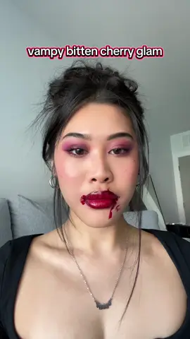 playing around w the new @Makeup Revolution bitten cherry collection!!!  • Peel off lipliner stain - bitten cherry  • The cherry icon palette  • Superdewy liquid blush burst - very cherry • Star blur shimmer matte liquid lip - scarlet ruby • Pout lip oil - cherry red #makeuprevolution #vampylips #vampirelips #vampymakeup #cherryredlipstick #darkredlipstick #newmakeup #gifted #cherrymakeup #halloweenmakeup 