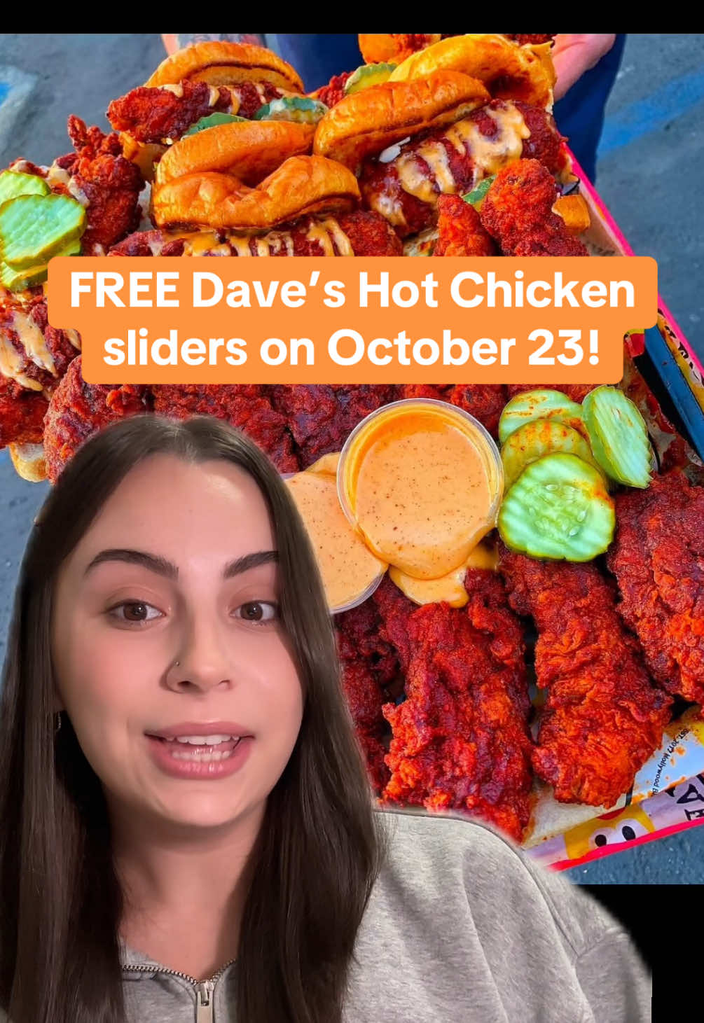 FREE Dave’s Hot Chicken sliders on October 23 for Free Slider Day! To get this deal, make sure you have the app & are a rewards member. You can find the deal for this ONLY in the app but you must redeem in store on 10/23 from 11 am to 9 pm local time @Dave’s Hot Chicken  #cheapeats #freebies #fooddeals #fastfood #daveshotchicken #sliders #chickensliders #hotchicken 