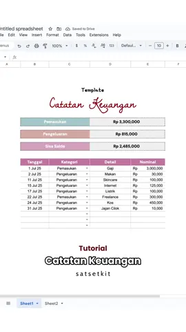 Tutorial template catatan keuangan bulanan Google Spreadsheet #tutorial #googlesheets #keuangan 