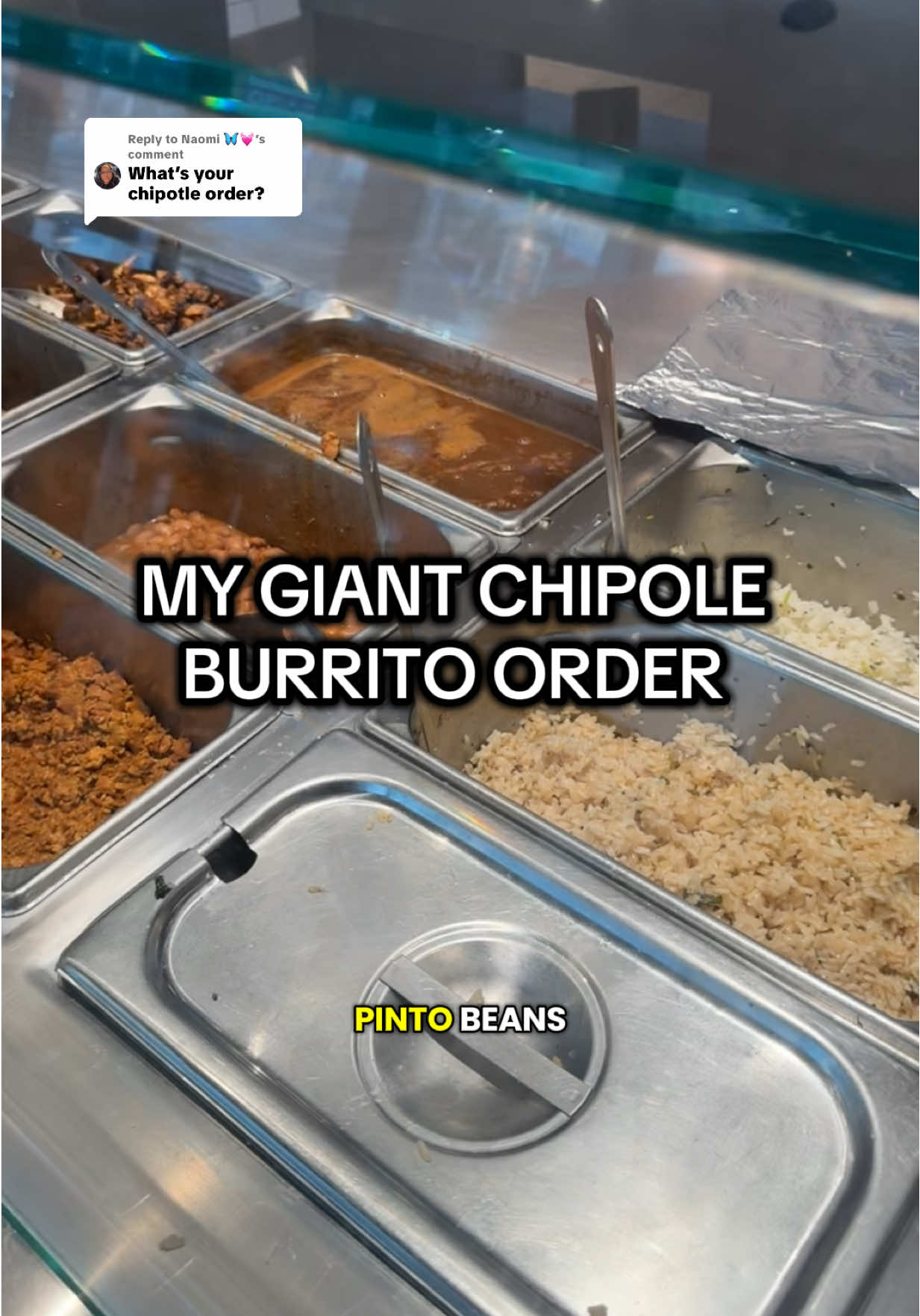 Replying to @Naomi 🦋💓 ALWAYS NO RICE! 🤏🏾 @Chipotle 😘 #fyp #trending #chipotle #burrito #Foodie 