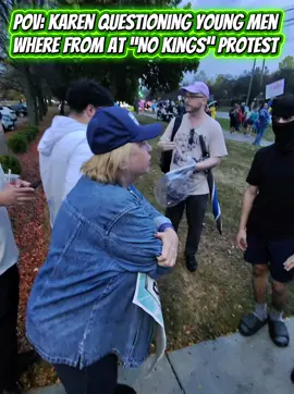 Met a great group of young men with Iraq roots. This “Karen” was questioning them where from. These young men are true Americans. From the “No Kings” protest.  #public #foryourpage #foryou #stranger #trumpsupporters 