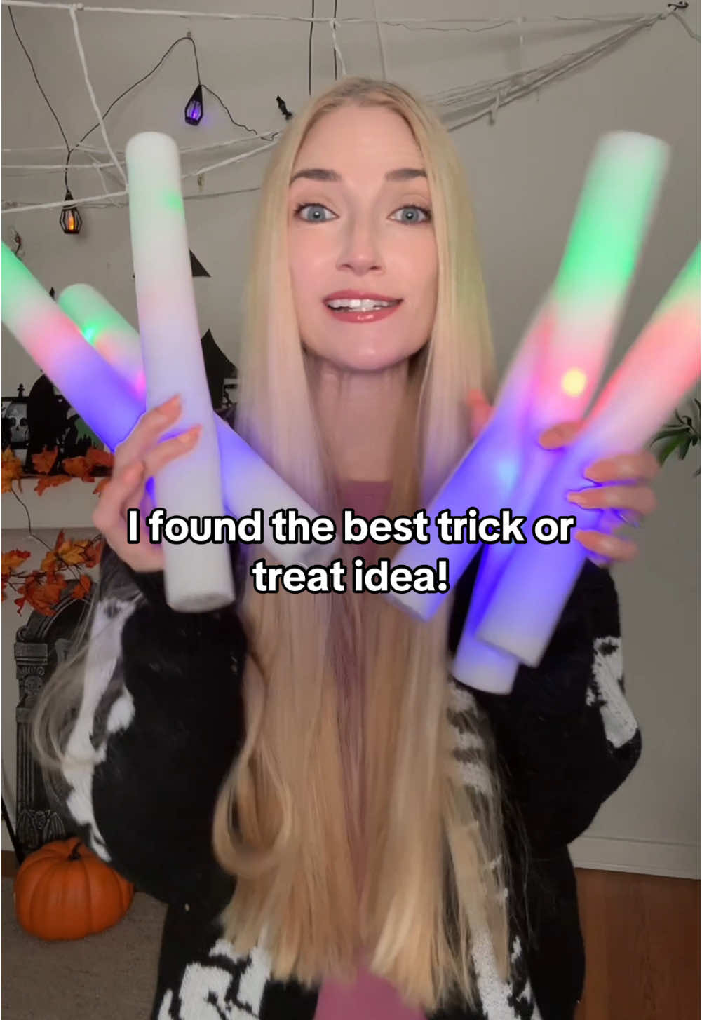 Better than candy! I’m giving trick or treaters these light up foam glow sticks! This will make them much more visible out in the dark. This is the best trick or treat idea! #trickortreatideas #foamglowsticks #ledglowsticks #glowsticks #partyfavors 