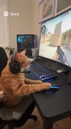 The orange cat loses a game in Counter-Strike 2 and gets very upset. . . . #sora2 #cat #counterstrike2 #tadeo #gamer 