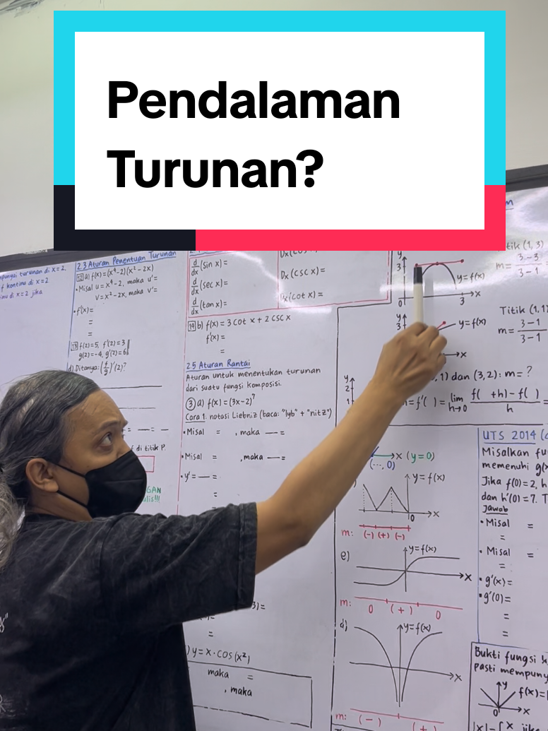Turunan merupakan cabang dari ilmu kalkulus. Turunan didefinisikan sebagai suatu perhitungan terhadap perubahan nilai fungsi karena perubahan pada variabelnya. Turunan disebut juga dengan diferensial. Proses dalam menentukan turunan suatu fungsi disebut sebagai diferensiasi. #lestpbterbaik #bimbelmahasiswaitb #lestpbitb #kalkulus #bimbeltpbitb 