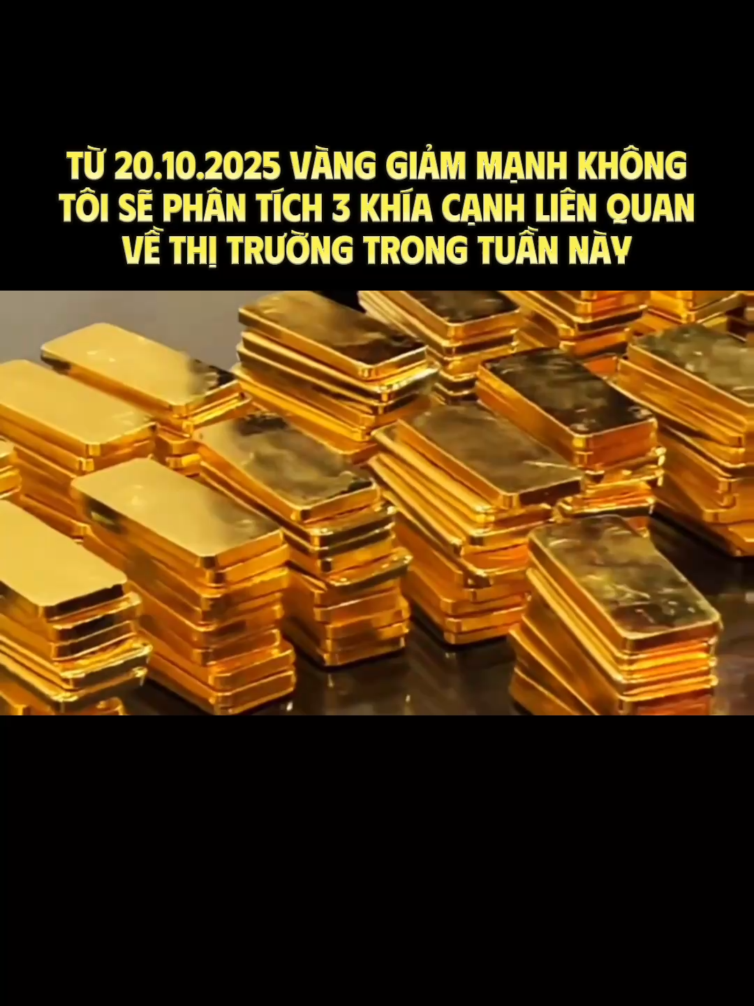 Vàng tuần này có tiếp tục giảm mạnh không? Thứ Sáu tuần trước, vàng đã giảm mạnh. Giá vàng quốc tế giảm gần 200 đô la Mỹ, giá vàng trong nước giảm gần 2 triệu. Rất nhiều người đang rất hoảng sợ. Một số người thậm chí đã mua vào ở mức cao gần 180 triệu, liệu giá vàng tuần tới có giảm mạnh nữa không? Nhìn nhận thế nào? Hôm nay tôi sẽ thảo luận với mọi người về 3 khía cạnh liên quan đến thị trường tuần này, những quan điểm và hiểu biết của tôi. #luatchoitaichinh #giavang #vang #dautuvang #giavangvietnam