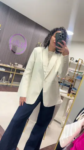 Soft power, elevated. ✨🤍” Neutral tones + structured blazer + dark denim = effortless elegance. Perfect for those boss babe days when you want to look polished without trying too hard. #OOTD #SoftLuxury #ChicStyle #BrilhoBoutique #EffortlessElegance 