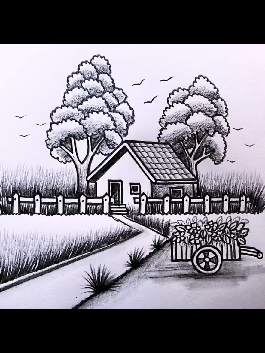 let's draw classic home drawing scenery with pencil ✏️  . . . #draw #drawing #usatiktok🇺🇸 #drawingtutorial #drawingprocess 
