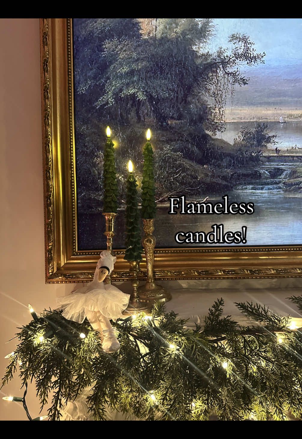 Flameless candles for the same effect as an actual candle but safer! Never a fan of the big light, and candlelight just makes everything more cozy and more romantic #flamelesscandle #christmascandle #christmasdecorating #christmasdecorations #christmasdecoratingideas 