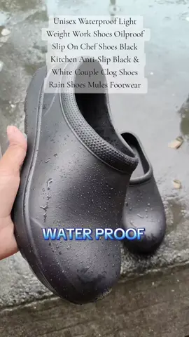 Unisex Waterproof Light Weight Work Shoes Oilproof Slip On Chef Shoes Black Kitchen Anti-Slip Black & White Couple Clog Shoes Rain Shoes Mules Footwear Boy