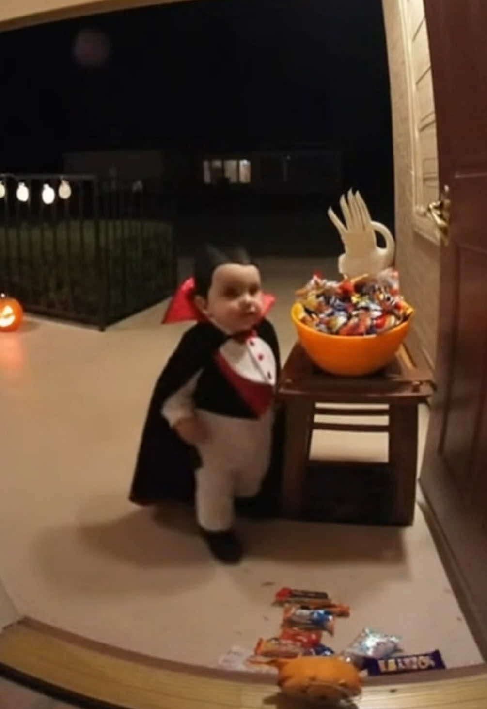 Cute vampire baby steals candy 🎃 #soraai #doorbellcamera #ai #trickortreat #halloween 
