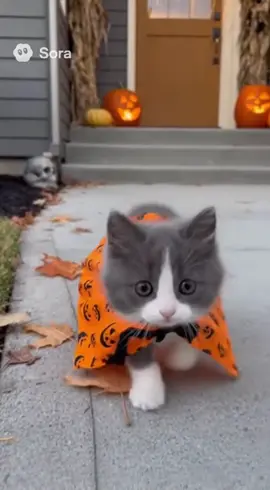 ハロウィン猫さん🎃🐱嬉しさのあまりジャンプしてしまう☺️ #ai #sora #cat 