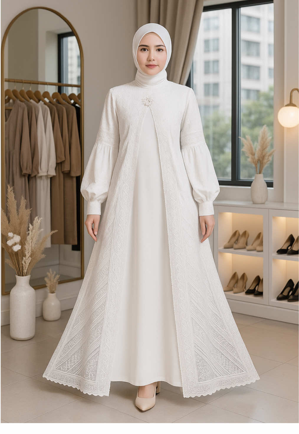 GAMIS ABAYA PUTIH RENDA BROKAT #gemismurah #pakaianwanita #onesetmurah #setwanita #gamiskekinian 