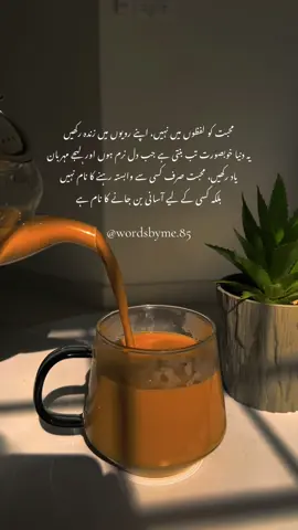 CHAI LOVERS 🤎 یونہی ہنسی ہنسی میں ہم دلوں سے کھیل جاتے ہیں کوئی چھوٹی سی تیکھی بات کوئی چبھتا ہوا جملہ کوئی زہر آلود لہجہ کوئی بےضرر سی ذومعنی بات سننے والے کے دل میں گھاؤ لگا جاتی ہے پھر کتنے ہی تلافی کے مرہم لگاؤ قطرہ قطرہ خون ٹپکتا ہی رہتا ہے وہ آنسو جو آنکھ سے گرتا ہی نہیں اندر ہی اندرجم جاتا ہے اور یونہی ہنسی ہنسی میں ہم دلوں سے کھیل جاتے ہیں...!!! #chai #qoutes #poetry #fyp #viralvideo 