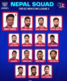 Nepal 15 member squad for ICC MEN'S CWC League 2 ❤️🥰 cwc League 2 KO lagi xanaut vayeka 15 kheladiharu ❣️🇳🇵let's go boys and take victory 🙌