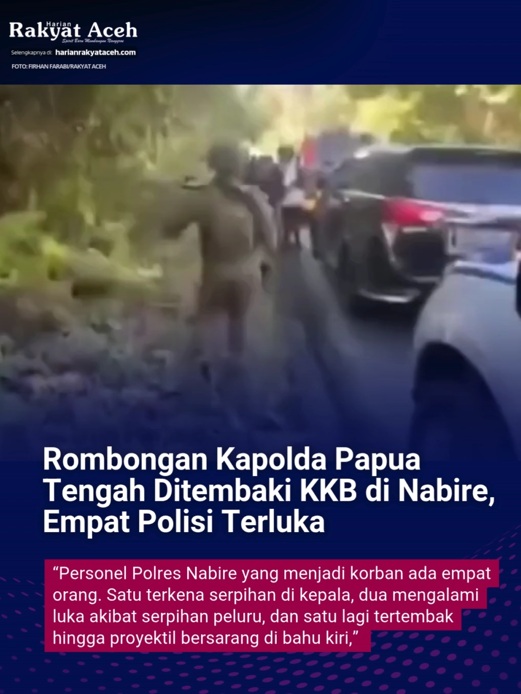 Surabaya - Aksi kekerasan kembali terjadi di Papua Tengah. Kelompok kriminal bersenjata (KKB) dilaporkan menembaki rombongan Kapolda Papua Tengah, Brigjen Pol Alfred Papare, saat melakukan peninjauan ke lokasi penembakan warga sipil di Distrik Nabire Barat, Kabupaten Nabire, pada Jumat (17/10). Insiden ini menyebabkan empat anggota polisi terluka, salah satunya adalah Kasat Narkoba Polres Nabire, AKP Hardiman Sirait. Kapolres Nabire, AKBP Samuel D Tatiratu, menjelaskan bahwa penembakan terjadi saat rombongan Kapolda melintas di kawasan Kali Semen, Wadio Atas, sekitar pukul 14.40 WIT. Tembakan diarahkan ke bagian belakang mobil rombongan. “Personel Polres Nabire yang menjadi korban ada empat orang. Satu terkena serpihan di kepala, dua mengalami luka akibat serpihan peluru, dan satu lagi tertembak hingga proyektil bersarang di bahu kiri,” ujar Samuel dalam keterangan resminya, Sabtu (18/10). Seluruh korban langsung dilarikan ke RSUD Nabire untuk mendapatkan perawatan medis. Dua di antaranya, yakni AKP Hardiman Sirait, 45, dan Laode Munafrin Isra, 30, telah menjalani operasi dan kini dalam kondisi stabil. Sementara dua korban lainnya, Thomas H Bisararisi, 26 dan Galuh Yudistiawan, 28, juga telah mendapat penanganan medis. Sebelum menyerang rombongan Kapolda, KKB yang diduga dipimpin Aibon Kogoya lebih dulu menembaki mobil warga sipil yang melintas di lokasi yang sama. Kendaraan jenis Hilux yang ditumpangi lima orang ditemukan dalam kondisi rusak berat dengan banyak lubang bekas tembakan. Satu penumpang bernama Masturiyadi, 50, tewas akibat luka tembak di bagian belakang kepala, sementara empat lainnya mengalami luka tembak dan luka akibat pecahan kaca. Kaops Satgas Damai Cartenz, Brigjen Pol Faizal Rahmadan, menyatakan bahwa pihaknya bersama Polres Nabire telah melakukan penyelidikan intensif di lokasi kejadian. Penembakan terhadap rombongan Kapolda terjadi saat mereka hendak meninjau tempat kejadian perkara (TKP) penembakan terhadap warga sipil. Penembakan terhadap rombongan Kapolda Papua Tengah menambah daftar panjang aksi kekerasan bersenjata di wilayah Papua. Kunjungi Harianrakyataceh.com Dapatkan berita Menarik Lainnya.