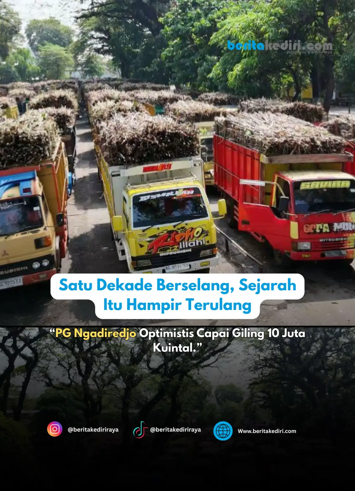 PG Ngadiredjo bersiap menorehkan sejarah baru pada musim giling 2025. Tahun ini, pabrik menargetkan mampu menggiling tebu hingga 10 juta kuintal, capaian yang terakhir kali diraih satu dekade lalu. “Sekarang kami telah memasuki hari giling ke-157 dan sudah mencapai 9 juta kuintal. Sedikit lagi, kami akan mengulang prestasi bersejarah 10 tahun silam,” ujar Wayan Mei Purwono, General Manager PG Ngadiredjo. Pada momentum ini, Wayan juga menyampaikan apresiasi kepada seluruh petani yang tetap solid dan berkomitmen tinggi dalam memasok tebu ke PG Ngadiredjo. “Alhamdulillah, kekompakan petani, semangat karyawan, dan kerja sama semua pihak menjadi kunci keberhasilan kami,” tegasnya. Baca selengkapnya di : www.beritakediri.com #beritakediriraya #kediri #pgngadirejokediri #tebu #gula 