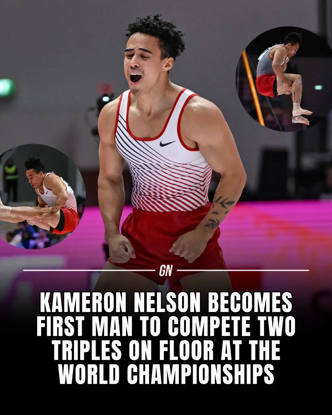 Kameron Nelson made history during qualifying in Jakarta on Sunday afternoon! After becoming the first man to ever compete two triples in a floor routine earlier this year, he becomes the first man to achieve the feat at the world championships. The result? A 14.300 and firmly in the mix for the floor title. #ARTWorlds2025