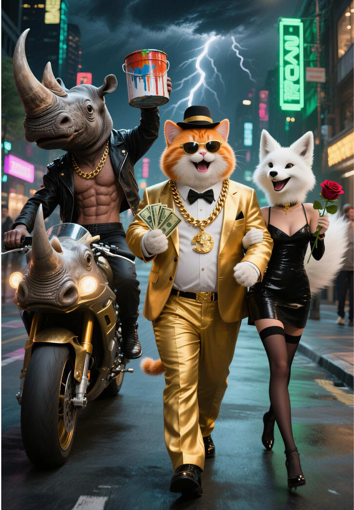 Elephant and rhinoceros conspired to steal Orange Cat's bar and fox girlfriend#orangecat #cat #ai #tiktokscenestealercontest 
