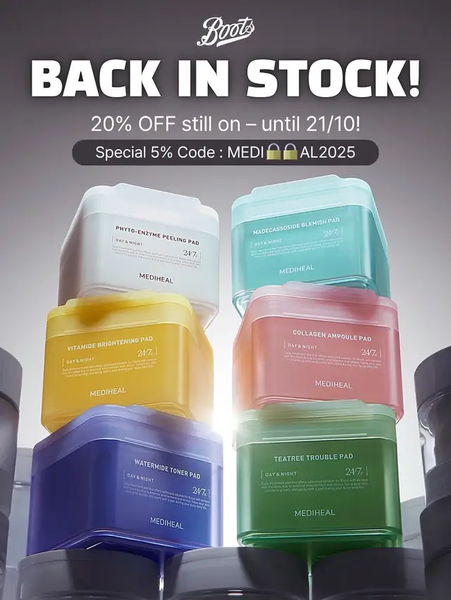 Sold out in just 4 days at @Boots UK ! 🛒💨 Brits, you were seriously ready for this glow! 🫡 Still 20% OFF — but only till 21/10 ⏰ Missed it once? Don’t miss it twice. 👀 Thank you so much for the love, 🇬🇧! #mediheal #medihealuk #bootsuk #soldout #tonerpads