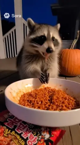 Raccoon Tries Korean Spicy Noodles and Regrets It! #pet #funny #viral 