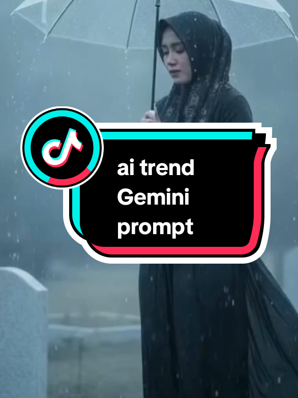 enditing ai prompt:Buat foto ini menjadi Seorang perempuan muda, berhijabab hitam panjang yang tertiup angin lembut sepoi sepoi penuh gaya berdiri di tengah hujan lebat, dan mengenakan gaun hitam dengan transparansi halus, secara artistik melekat pada bentuknya. la memakai payung putih transparan dan melihat tanah pemakaman ayahnya sambil menangis dengan ekspresi sinematik dan emosional, tetesan hujan melayang di udara mengiringi kesedihan pencahayaan dramatis dengan nada biru dingin, kabut lembut di latar belakang, kedalaman bidang yang dangkal. Gaya pemotretan mode editorial, estetis, diambil dalam resolusi sangat tinggi, Rasio 3:4 #ai #gemini #trendai  #aigenerated #aistudio 