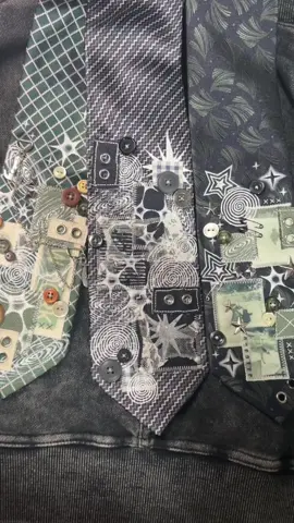Which do you prefer? Cooler looking ties OR the cuter ones?? I personally cannot choose because I love making them both~  9th drop coming October 25th, 5AM PST!! Hope to see you there 🤍🤍 #thriftflip #secondhand #upcycle #upcycledfashion #necktie 