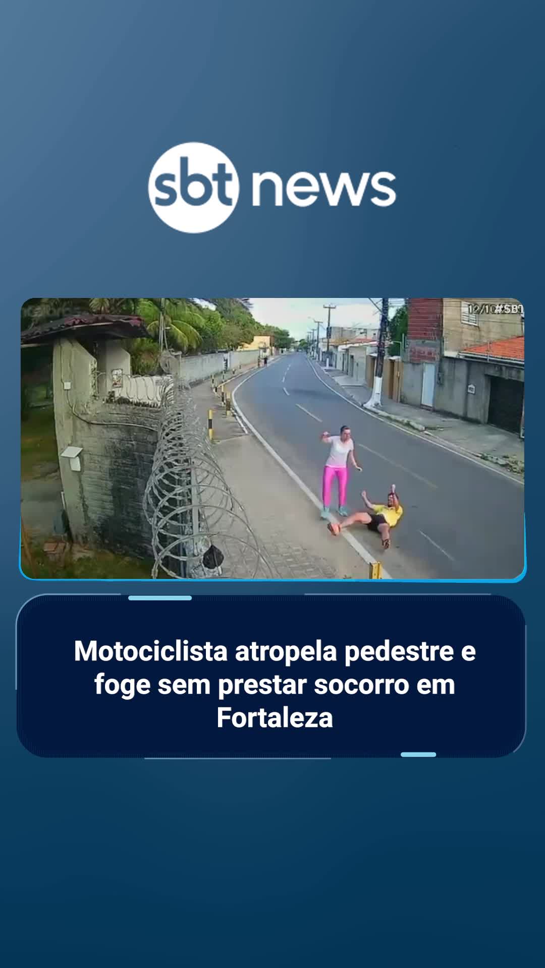 Um homem foi atropelado enquanto corria com a esposa em uma avenida da região Metropolitana de Fortaleza. Imagens mostram o momento em que um motociclista atinge a vítima e foge sem prestar socorro. O homem teve ferimentos leves e foi atendido. O casal optou por não registrar boletim de ocorrência. Saiba todos os detalhes no SBT Brasil. #sbtnews #notícias #acidentedetransito #atropelamento #flagra #flagrante #policia #crime #fortaleza #sbtbrasil