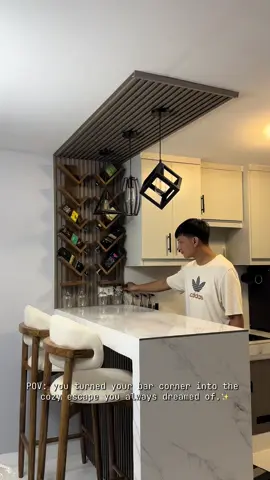 Elevate you Bar Counter with this Chandelier Lights✨😍 #diybarcounter #barcounterlights #barlight #chandelier 