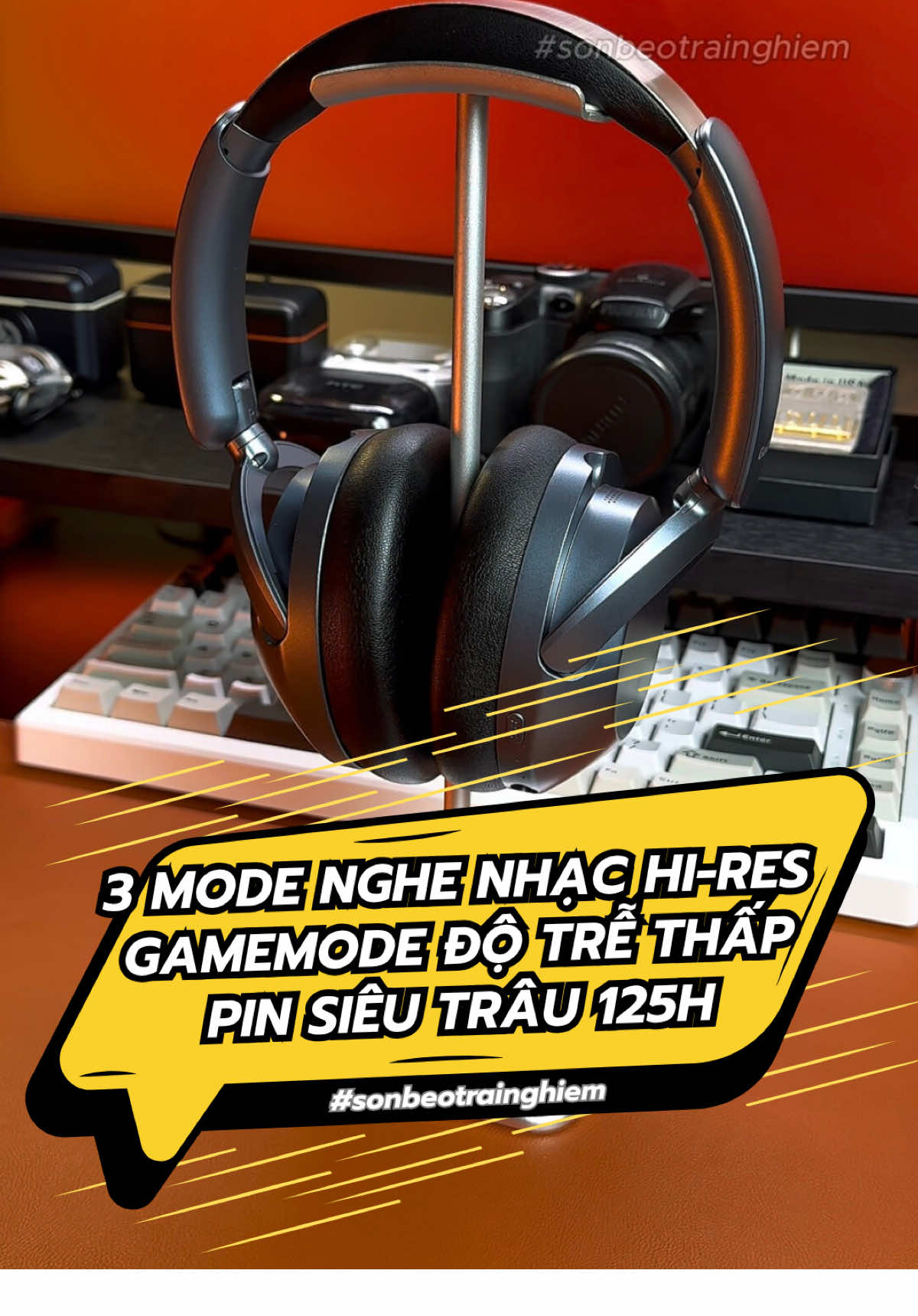 Thiết kế đẹp, pin cực trâu, bass căng. 3 mode nghe thể loại nhạc khác nhau và gamemode chơi game độ trễ thấp. Gấp gọn bỏ túi đựng và có kèm theo micro khử ồn rời. Quá ngon #sonbeotrainghiem #tainghebluetooth #tainghepintrau 