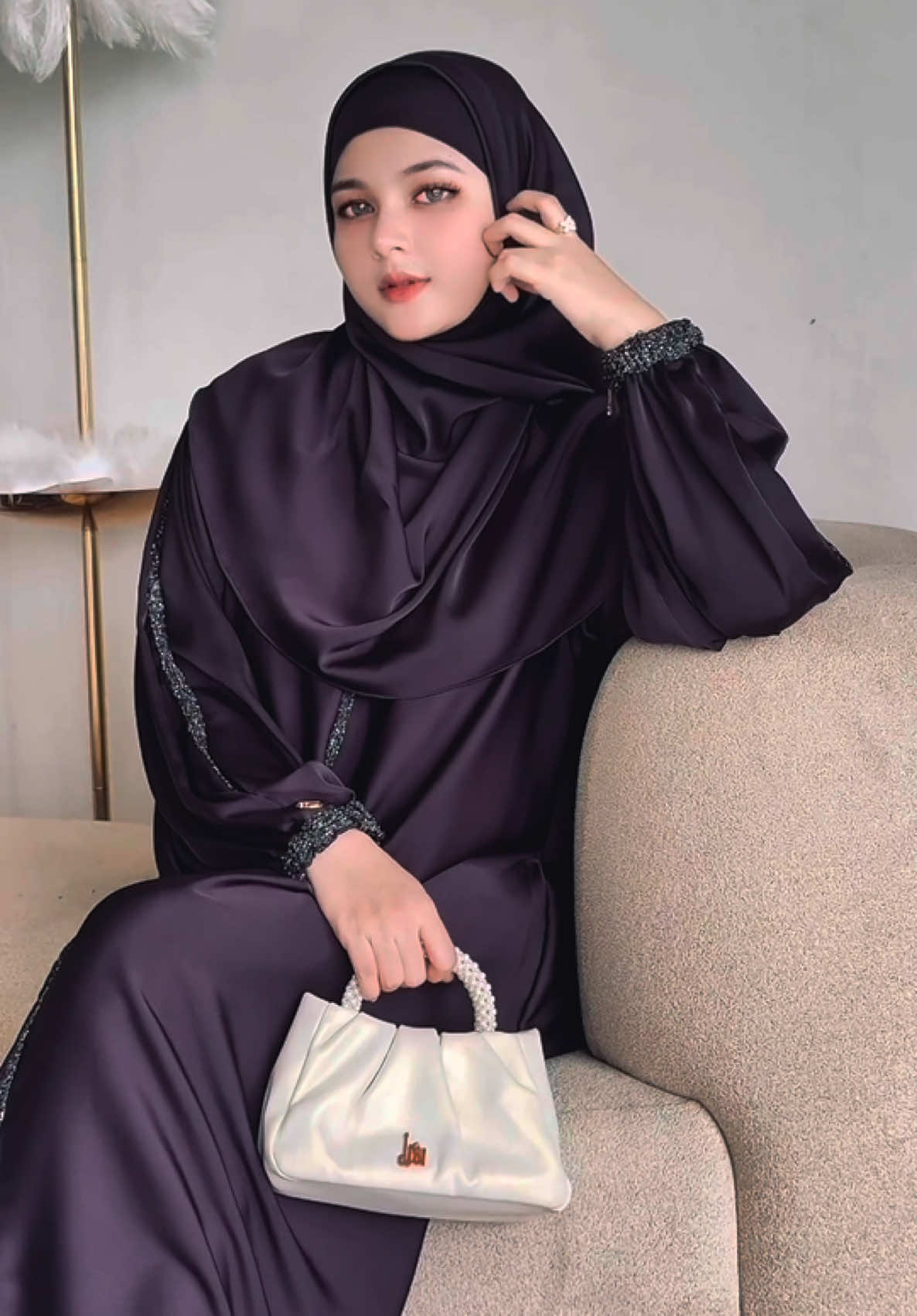 MasyaAllah set abaya ghaneeya drak plum by #umirastyle #fyp #abaya #promoseruweekend 