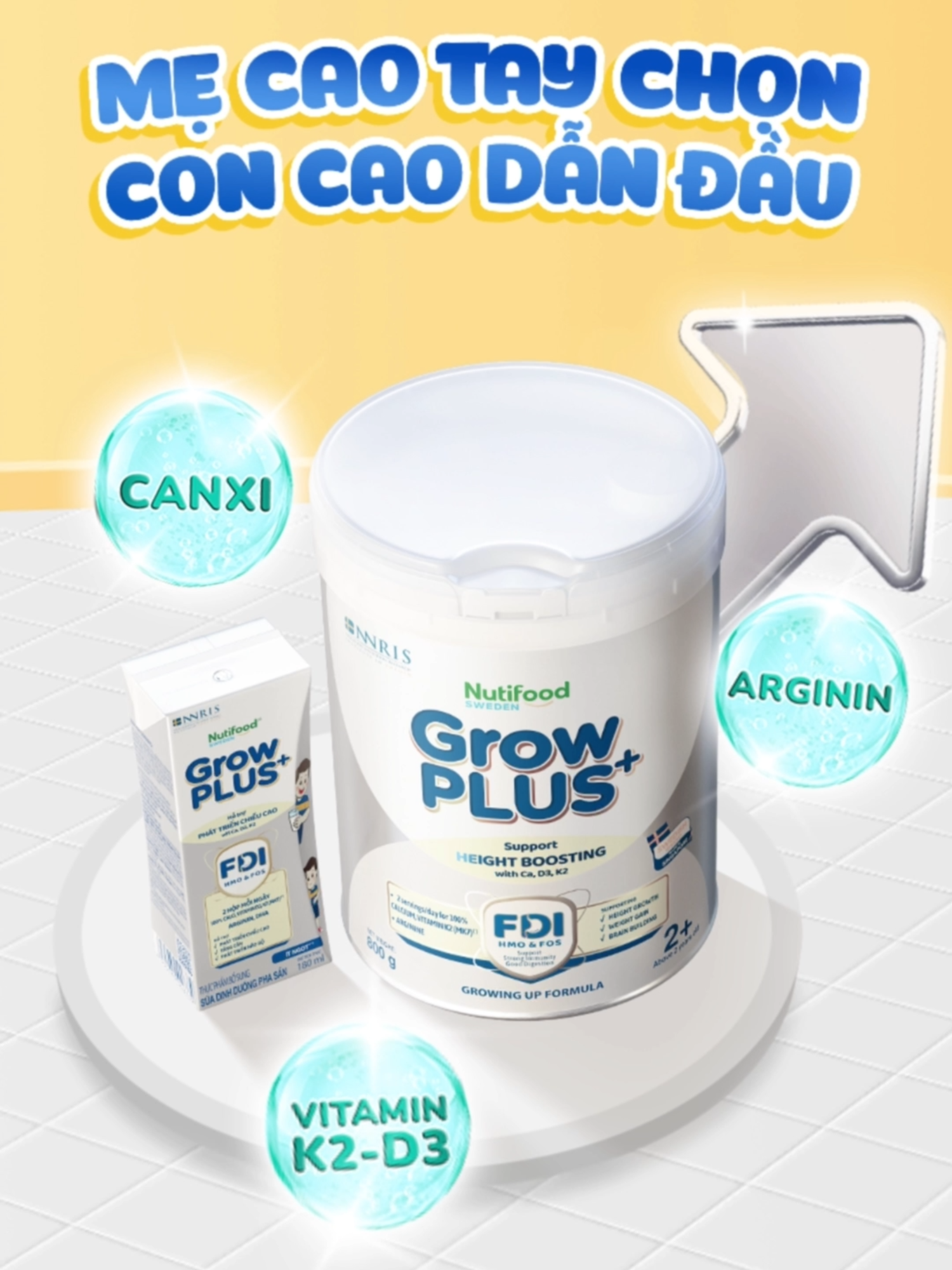 Mỗi giai đoạn vàng của con chỉ đến một lần. Mẹ chọn nuôi con cao lớn từ nền tảng – hãy cân nhắc công thức Tam Giác Bạc của Nutifood GrowPLUS+ Bạc với Canxi, D3, K2 và Arginin cùng nhau giúp con giúp con phát triển bề dọc trong giai đoạn vàng Ba Mẹ nhé! #NutifoodGrowPLUS #HeightBoosting