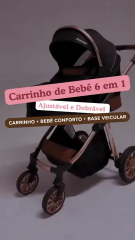 Carrinho de bebê 6 em 1 Premium Modelo Europeu com Moisés Reversível, Bebê Conforto e Base Veicular  #achadinhos #achadosshopee #bebeconforto #carrinhodebebe 