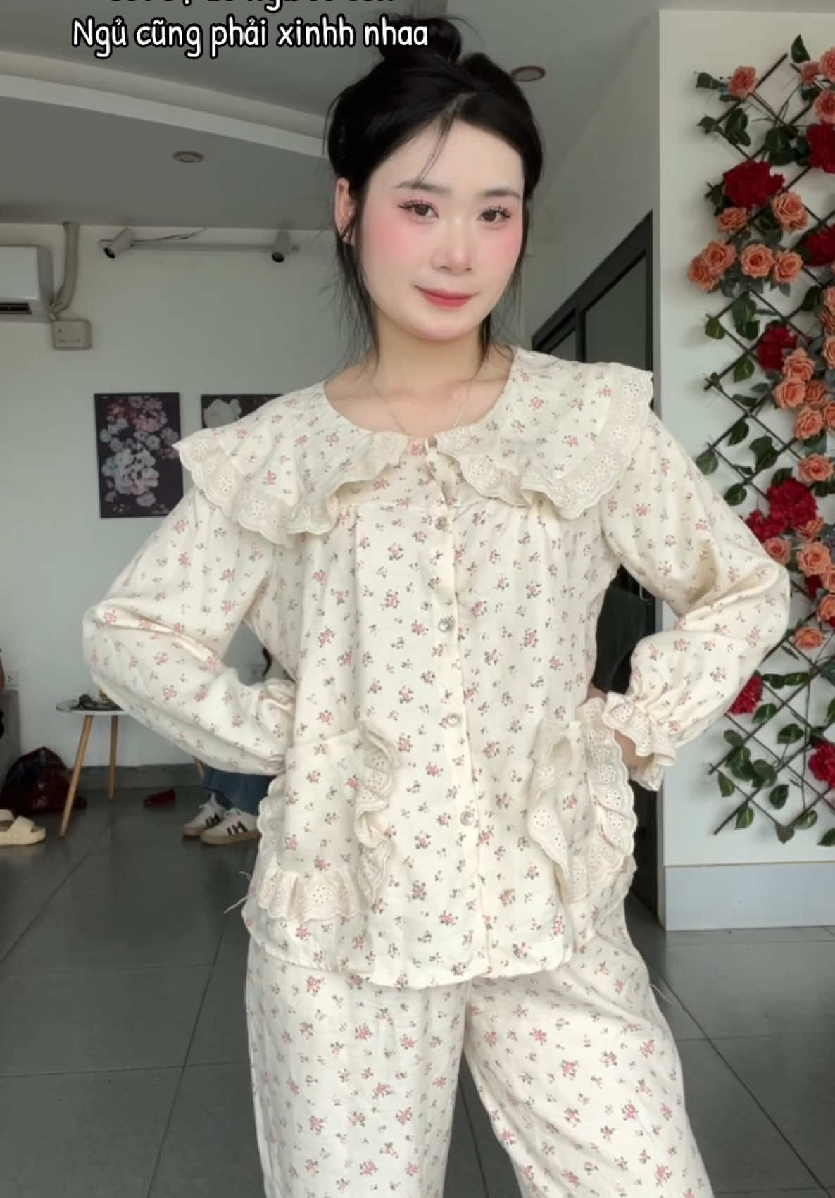 Set bộ ngủ hoa nhí xinh ghee á #viral #fyp #riwiew #donguxinh 