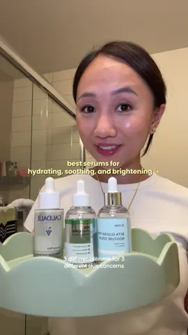 sharing my favorite 3 serums specifically for hydrating, soothing and brightening my skin ✨  - @iUNIK beta-glucan power moisture serum is my all time favorite hydrating serum that also restores the skin barrier  - @wellage USA real cica calming ampoule is the only serum I reach for to calm my skin when it’s irritated and breaking out  - @Caudalie vinoperfect serum has been in my routine for 5+ years now as a gentle vitamin c alternative to help brighten my complexion and reduce the look of dark spots  #skincare #iunik #iunikbetaglucan #iunikhydrationserum #fyp 