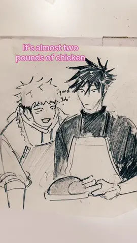 It seems like Itadori likes the chicken  Also, I think this is taken pre-relationship (aka Itadori havent come out yet)  #itadoriyuuji #fushiguromegumi #jjk #itafushi #fushiita I guess